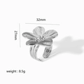 Detailed view of hollow floral ring with size 32mm by 27mm and weight 8.5g - Silver Large Flower Triple Band Open Ring (TR4074-S)
