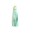 Mint green PU leather tassel pendant with a golden metal ring for keychains - Basic Ring Style / Mint Green