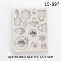 White silicone mold featuring miniature mirror, comb, and hat shapes for resin crafts - Style 2 (Comb/Mirror/Bag) / Gray