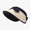 Beige straw sun visor with navy blue bow and metal accent for UV protection - Adjustable / Navy Blue