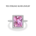 925 sterling silver ring featuring a rectangular pink gemstone and halo zircon settings - US Size 5 / Platinum (Pink Zirconia)