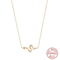 Minimalist S925 sterling silver gold snake necklace with sparkling zircon crystals - Snake Style / Gold