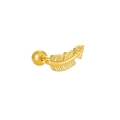 Elegant gold feather stud earring with sparkling zircon and round screw back ball - Feather (9364)