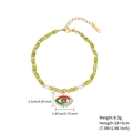 Evil Eye beaded bracelet with green stones and pearls on a 18+5cm adjustable chain - Grass Green/Classic Eye