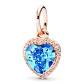 Rose gold heart pendant featuring a large blue center stone with pavé crystal accents - Rose Gold/Blue