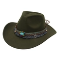 Detail of dark green felt hat with bohemian turquoise beads and tassel decoration - One Size / Army Green