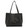 Bolso tote negro minimalista de gran capacidad con costura central y correas largas - Negro