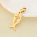 Close-up of golden hollow fish-shaped cross pendant with lobster clasp for DIY accessories - 24x10mm Gold Hollow Ichthys Fish (KLJ6985-Z)