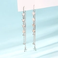 Long silver tassel earrings with star pendants and delicate moon chain design - Bead Tassel Star Ear Threader-White Gold