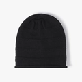 Gorro de punto negro grueso para mujer con textura acanalada y dobladillo de estilo minimalista - Negro