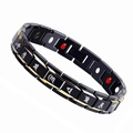 Men's black and gold titanium magnetic therapy bracelet with engraved spiritual symbols - Men's Black Gold Symbols