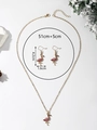Parure bijoux flamant rose avec collier et boucles d'oreilles dorées pour les fêtes - XL20-Flamant Rose de Noël