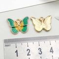 Green and yellow enamel butterfly pendant with gold plating, size shown by metric scale - 1Pc Green & Yellow Drip Oil Butterfly / 15*20mm