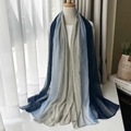 Pleated silk scarf with dark blue and light grey gradient on a mannequin - 190cmx75cm / Deep Blue & Light Blue & Beige Gradient
