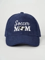 Detail of Soccer MOM heart embroidery on navy blue corduroy baseball cap texture - Navy Blue
