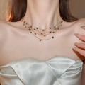 Elegant layered gold choker necklace with small black beads for a stylish layered look - Gold Layered Purple Round Necklace
