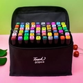 60-piece set of dual-tip markers in a black canvas bag with colorful caps - 60 Colors Black Barrel Markers