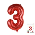 Red 40 inch number 3 foil balloon with metallic finish for birthday party decoration - 40-inch Red 3-piece Paper Card
