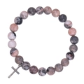 Bracciale in diaspro zebra rosa con ciondolo a croce d'argento su cordino elastico - Carta di Benedizione / Pietra Zebra Rosa