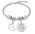 Silver snake chain bracelet with heart charm and 'Friends Are the Family You Choose' tag - Silver Heart-6 (Friends Family)