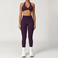 Dunkelviolettes Yoga-Set für Damen mit Neckholder-Top und High-Waist-Leggings - S / Sport-BH + Leggings / Pflaumenlila