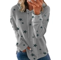 Women's casual grey hoodie with black star print, loose fit long sleeve sweatshirt - S / Tops / Light Gray
