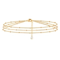 Gold-plated titanium steel chain bracelet set featuring paperclip links and zircon pendant - Gold 3-Layer Bead Bracelet
