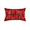 Funda de cojín navideña de lino rojo con estampado Merry Christmas blanco y copos - Feliz Navidad 1 (Doble cara)