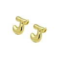 Close-up of shiny gold chubby balloon letter J earrings on a plain white background - Letter J (DE240728-J)