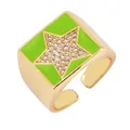 Gold plated copper ring with green enamel star and micro-set cubic zirconia stones - Green - Star
