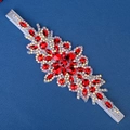 Red and AB crystal rhinestone bridal headband with elastic base in luxury style - Red
