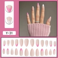 French tip almond press-on nails in nude pink and white with 24 piece set display - Pink and White French Almond Nails (Y-31) / Glue Type