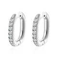 Eleganti orecchini a cerchio ovali in acciaio argento con intarsio di zirconi cubici - Cerchio Ovale Intarsiato con Zirconi / Color Acciaio