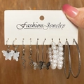 Silver 5 Pairs Set (Butterfly/Snake/Pearl Dangle)(HS739-26)