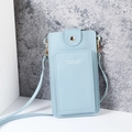 Light blue PU leather crossbody phone bag with gold button and slim shoulder strap - Sky Blue