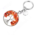 Handcrafted silver Tree of Life keychain with red natural crystal chips and metal tag - Red Agate Round