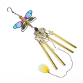 Detailed close-up of decorative dragonfly wind chime with golden metal tubes and blue wings - Dragonfly (Tubes Style)