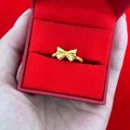 Bowtie shaped 18K gold plated ring with spiral texture in a red velvet jewelry gift box - Glossy Bowknot Ring Adjustable (Large)