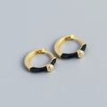 Minimalist s925 silver huggie earrings with gold finish, black enamel, and zircon stone - Black With Gold Base