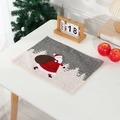 Christmas placemat with Santa Claus and pine tree pattern on grey linen fabric - Santa Claus