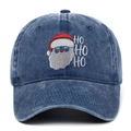 Casquette de baseball en coton délavé bleu marine avec broderie Père Noël et HO HO HO - Bleu marine