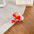 Mini acetic acid hair claw clip with colorful red, white, yellow, and blue marbled resin finish - Tropical Red