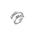 Minimalist double layer silver ring with black I Can and I Will motivational engraving - US 9 / R106 I Can I Will / Silver