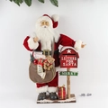 Detail of 60cm plush Santa figurine with velvet suit and rustic wooden base with snow - Style 16 Red Velvet Outfit With Mailbox Gift Bag Set 60cm
