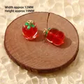 Handmade red apple glass pendant with green leaf and gold loop, 12mm x 19mm size - 5# Double Layer Transparent Red Persimmon