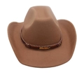 Classic brown western cowboy hat with felt texture and golden feather metal buckle - M(56-58cm) / Khaki (Gold Feather)