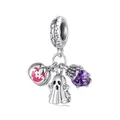 S925 sterling silver Halloween charm with pink pumpkin, white ghost and purple heart gem - Ghost 3-in-1 Triple Dangle (SCC3180)