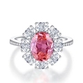 Anello di lusso in argento S925 con grande zircone rosa ovale e alone a fiori - US 5 / Rosa