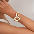 Minimalist gold oversized geometric open cuff bracelet with high polish finish for women - Large Geometric Oval Hollow Bangle (SL222) / Gold
