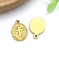 Pendentif croix en acier inoxydable doré avec grille géométrique et bordure perlée - 18x12x2mm Croix Ovale d'Or(T2416)